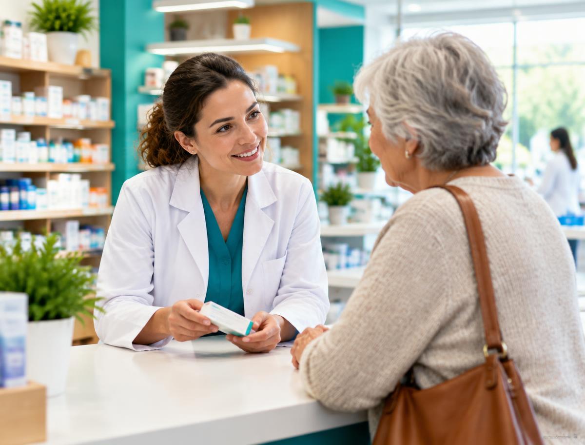 Beratungstresen mit Produkten in der Arnica-Apotheke